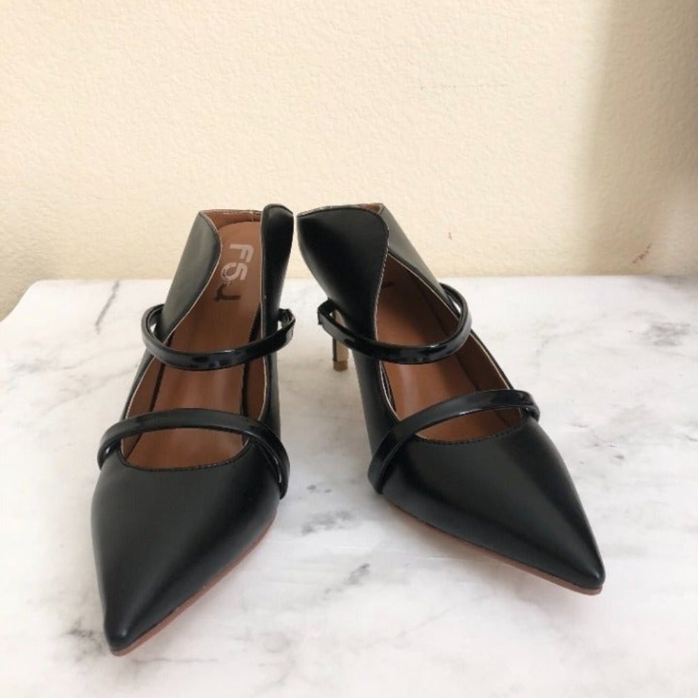 FSJ Size 8.5 Black Double Strap Sandal Heel